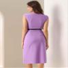 Allegra K Business Dress for Women's Work Elegant 2026 Cap Sleeve Belted Office Sheath Dresses X-Small Lavender view 3