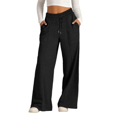 Lolvmvchi Prime The Day 2024 Deals,Cotton Sweatpants Women,High Waisted Wide Leg Pants for Women Elastic Baggy Sweatpants Comfy Cotton Lounge Drawstring Flare Sweat Pants,Black #5,Medium
