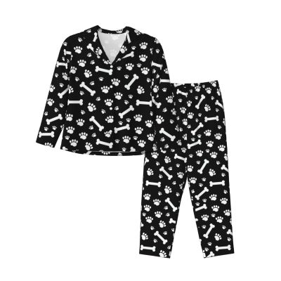 HWCAVB Dog Bone Traces White Womens Pajamas Long Sleeve Pajama Set Button Down Cardigan Pant Pj Set Loungewear Shirt Breathable Tops Bottom