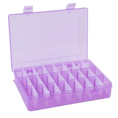 AKOAK 1 Pack 24 Grid Plastic Storage Case, Transparent Jewelry Display Organizer, Detachable Divider -7.5"x 5.1"x 1.4" for Beads, Jewelry, Earrings, Rings (Purple)