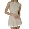 ANKOMINA Women's Elegant Splicing Pleated Tank Mini Dress Bodycon Round Neck Sleeveless Patchwork for Work Office Party Apricot view 1