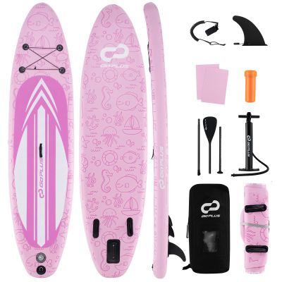 Goplus Inflatable Stand Up Paddle Board, 10FT/10.5FT/11FT SUP with Accessory Pack, Adjustable Paddle, Carry Bag, Fin, Hand Pump, Leash, Repair Kit (Baby Pink, 11 FT)