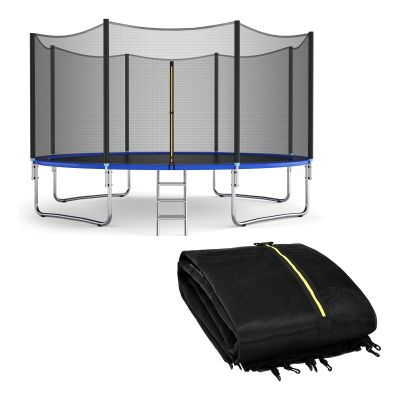 Trampoline Safety Net Replacement, Enclosure Surround Netting with Dual-Headed Zippers and Protection Buckles & Enhanced Hook, for 6/8/10/12/13/14/16FT Round Frame Trampoline, 8 FT - 6 poles,Black