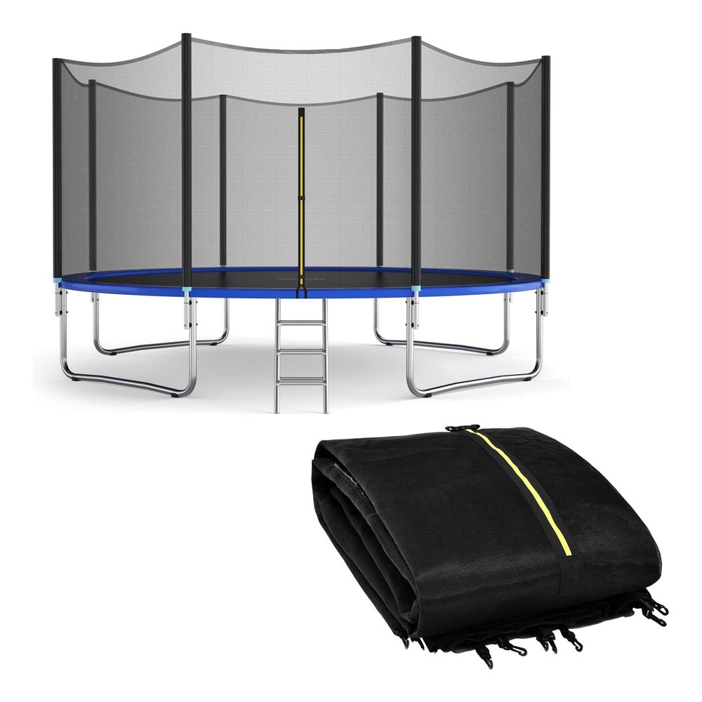 Trampoline Safety Net Replacement, Enclosure Surround Netting with Dual-Headed Zippers and Protection Buckles & Enhanced Hook, for 6/8/10/12/13/14/16FT Round Frame Trampoline, 8 FT - 6 poles,Black