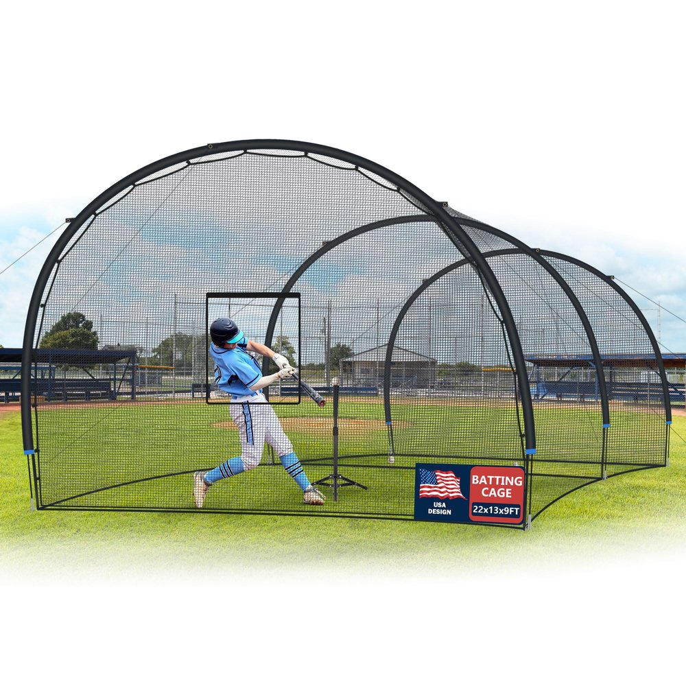 SHANTRA Batting Cage with Frame and Net, 13/22/30FT Baseball Batting Cage for Backyard, Baseball & Softball Hitting Cage Netting for Outdoor Hitting & Pitching Practice, Softball Baseball Cage