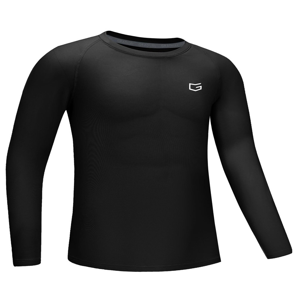 G Gradual Boys Youth Compression Shirt Long Sleeve Football Baseball Undershirt Quick Dry Sports Base Layer for Boy(Black,L)