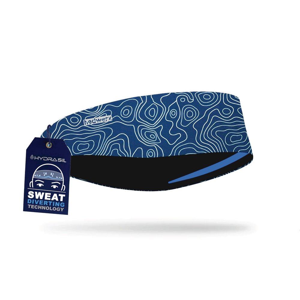 Hydra2 Headbands for Maximum Sweat Diversion | Lightweight and Breathable Headband Design for Athletes, Running, Gym, and Outdoor Workouts | H2 Flatweave, Topo Blue