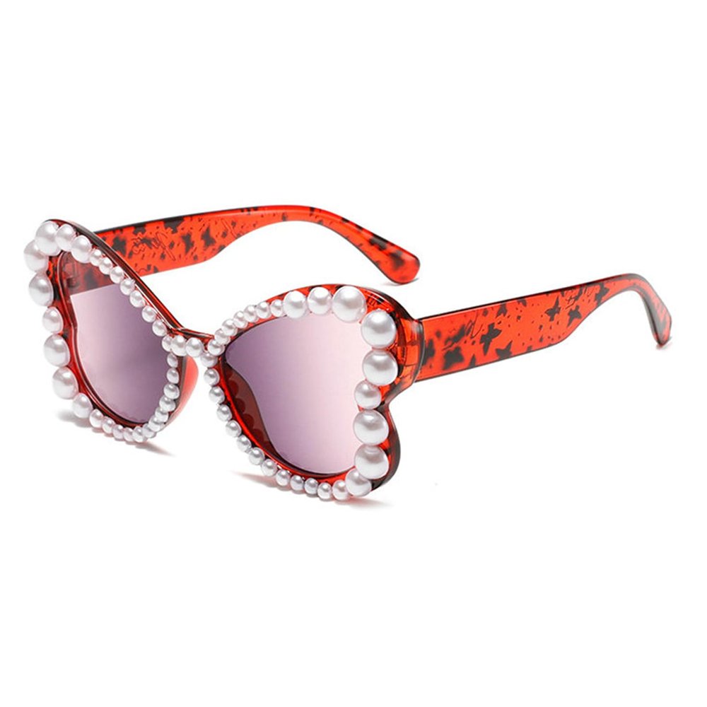 helena Fashion Butterfly Luxury Pearl Sunglasses for Womens Trends Retro Irregular Handmade Bling Pearl Sun Glasses S68 (C8)