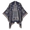 DOFOTAWN Women's Vintage Pattern Open Front Poncho Cape Shawl Winter Shawl Wraps (1-Navy) view 1
