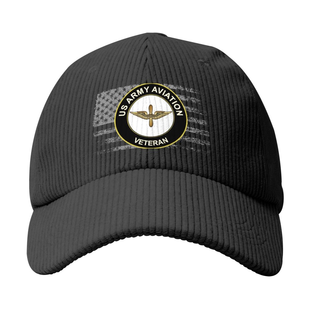 Army Veteran Aviation Classic Corduroy Cotton Baseball Caps for Men Dad Hat Black
