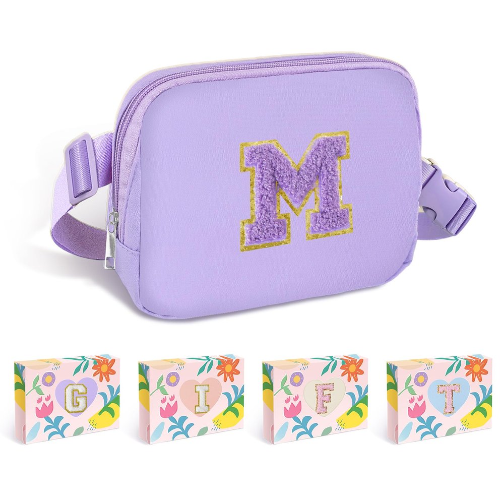 COSHAYSOO Purple Fanny Pack for Girls Purse Crossbody Belt Bag with Initials, Personalized 6 7 8 9 10 11 12 Year Old Teen Girl Birthday Gift Ideas Christmas Gifts Preteen Tween Trendy Stuff Letter M