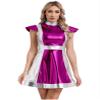 Linjinx Women's Adult Halloween Astronaut Costume Alien Dress Up Shiny Metallic Contrast Dress Hot Pink 3X-Large view 1