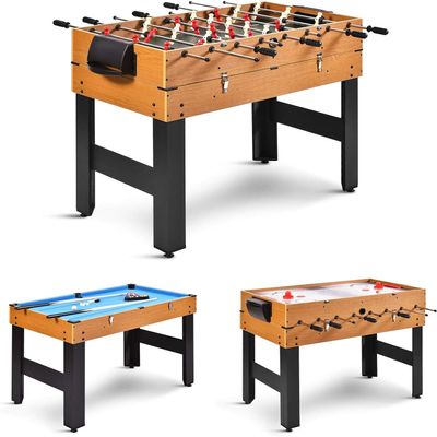 HOMGX 48" 3-in-1 Game Table, Wooden Game Table w/Football, Hockey, and Billiards, Game Size Combination Game Table for Parties, Family Nights, and Game Rooms
