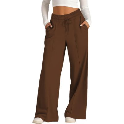 Lolvmvchi The Day of Deal of Clearance,Wide Leg Sweatpants Women,High Waisted Wide Leg Pants for Women Elastic Baggy Sweatpants Comfy Cotton Lounge Drawstring Flare Sweat Pants,Brown #2,X-Large