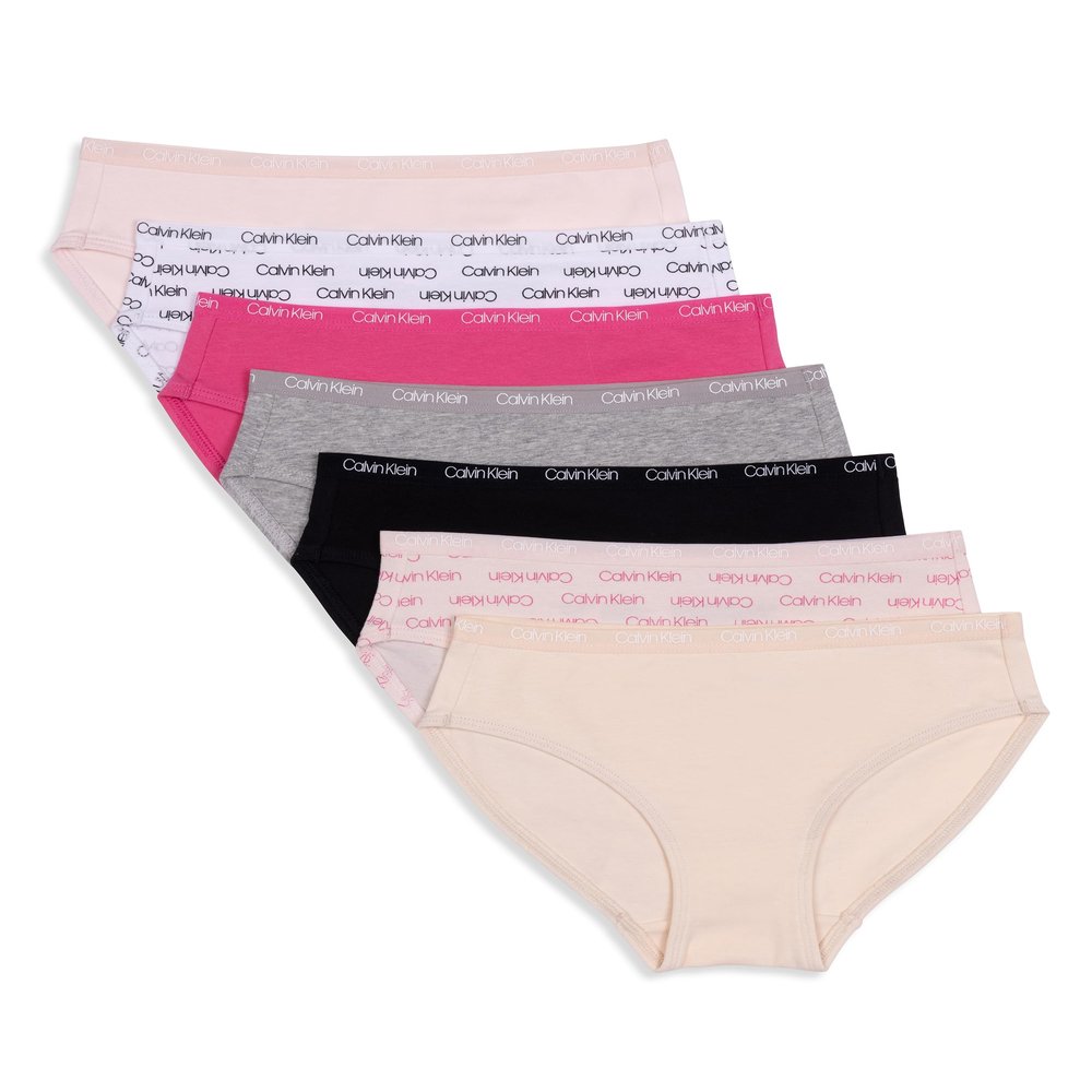 Calvin Klein Girls Bikini Cotton Bikini Stretch Underwear, Set of 7, Sizes S-XL (US, Alpha, X-Large, Regular, Multicolor)