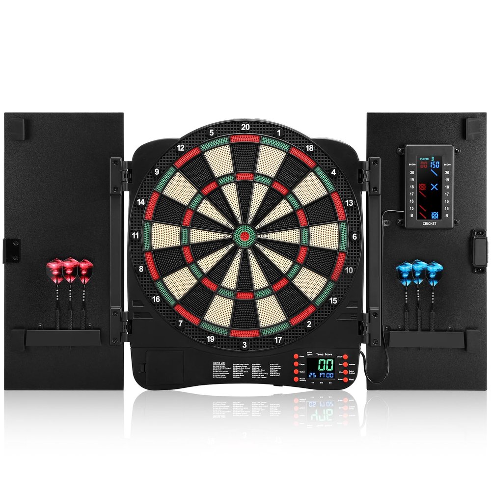 Electronic Dartboard Cabinet, Digital Soft Tip Dartboards with LED Scoreboard, Dart Board Set with 40 Games 420 Variants, 6 Darts, 100 Tips