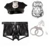 Lejafay Men's Cosplay Sexy Underwear Police Officier Costume Uniform Leather Boxer Shorts Outfits Black 3X-Large view 2
