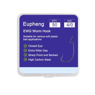 Eupheng Offset EWG Worm Hooks for Bass Fishing, Wide Gap Hooks for Texas Rig, Soft Plastic Baits, Freshwater & Saltwater, Sizes #4 to 5/0