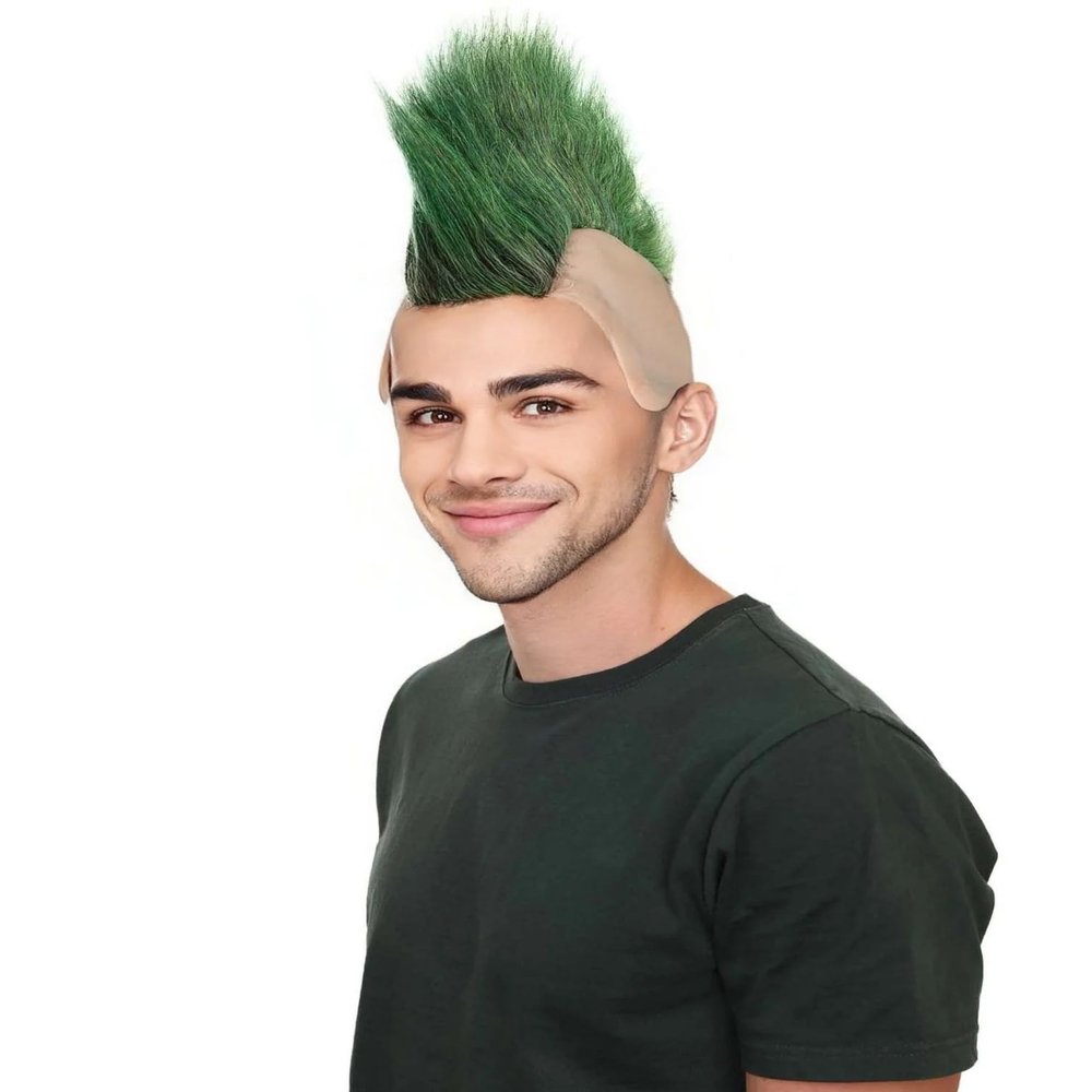 BC GOODS BY Adult Mens Mohawk Wig, Cosplay & Halloween Celebrity Wig, Bald Cap Design, Flame-Retardant Synthetic Fiber -Color Green