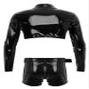 iiniim Men's Wet Look Slim Fit Half Shrug Muscle Top with Shorts Clubwear Rave Party Outfits Black Medium view 2