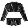iiniim Men's Wet Look Slim Fit Half Shrug Muscle Top with Shorts Clubwear Rave Party Outfits Black Medium view 4