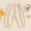 Toddler Baby Girls Boys Checkered Pants Elastic Waistband Cute Casual Loose Bloomers Long Trousers Pull On Joggers (Khaki, 0-6 Months) view 2
