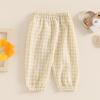 Toddler Baby Girls Boys Checkered Pants Elastic Waistband Cute Casual Loose Bloomers Long Trousers Pull On Joggers (Khaki, 0-6 Months) view 3