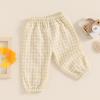 Toddler Baby Girls Boys Checkered Pants Elastic Waistband Cute Casual Loose Bloomers Long Trousers Pull On Joggers (Khaki, 0-6 Months) view 4