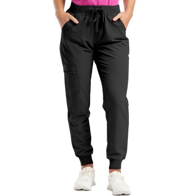 Cute High Rise Scrubs for Women - Comfy Drawstring High Waisted Cargo Joggers with Pockets - Lightweight Workout Hiking Pants - Black