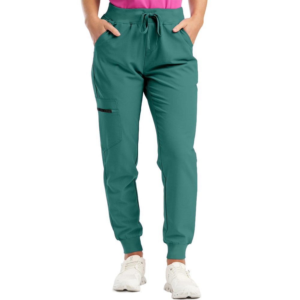 High Rise High Waisted Scrub Pants for Women, Comfy Fit Drawstring Cargo Joggers with Pockets - Lightweight Workout & Hiking Pants - Trendy Women Joggers, Green