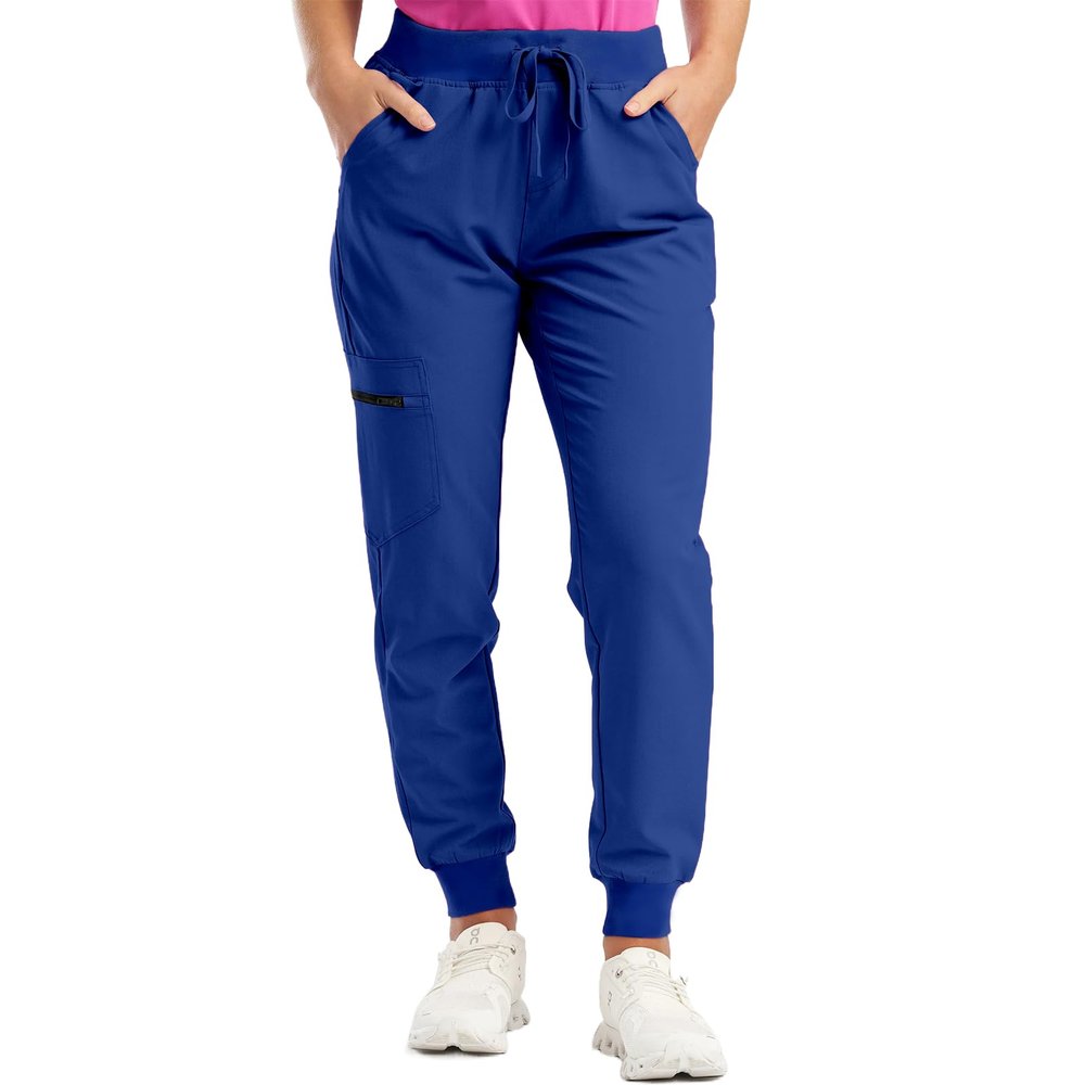 Fall High Waisted Scrub Pants for Women - Comfy Fit Drawstring Cargo Joggers With Zipper Pockets - Lightweight Workout Hiking Pants - Plus Size Women's Scrubs - Blue