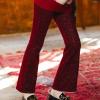 Rolanko Wide Leg Velvet Pants for Girls Dressy Palazzo Pants Ribbed Sparkly Corduroy Pant for Girls Christmas Holiday Party (Burgundy Red, 6-7 Years) view 3
