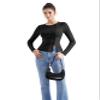 SUUKSESS Women Button Down Ribbed Tops Long Sleeve Trendy Going Out Fitted Modal Shirts for Fall (Black, S) view 2