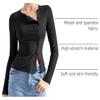 SUUKSESS Women Button Down Ribbed Tops Long Sleeve Trendy Going Out Fitted Modal Shirts for Fall (Black, S) view 4