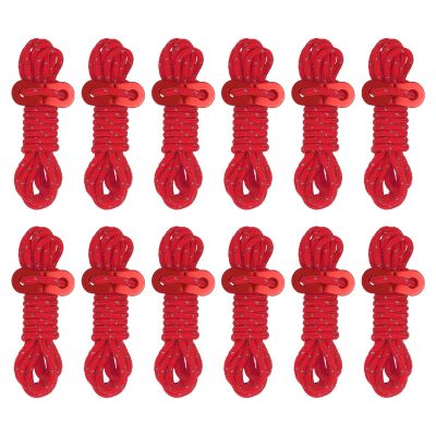 PATIKIL 4mm Tent Rope, 12 Pack 6.5ft Reflective Guyline Cord Tied Downs Rope Paracord Cord Camping Ropes with Red Aluminum Cord Adjusters for Camping Hiking Tent, Red