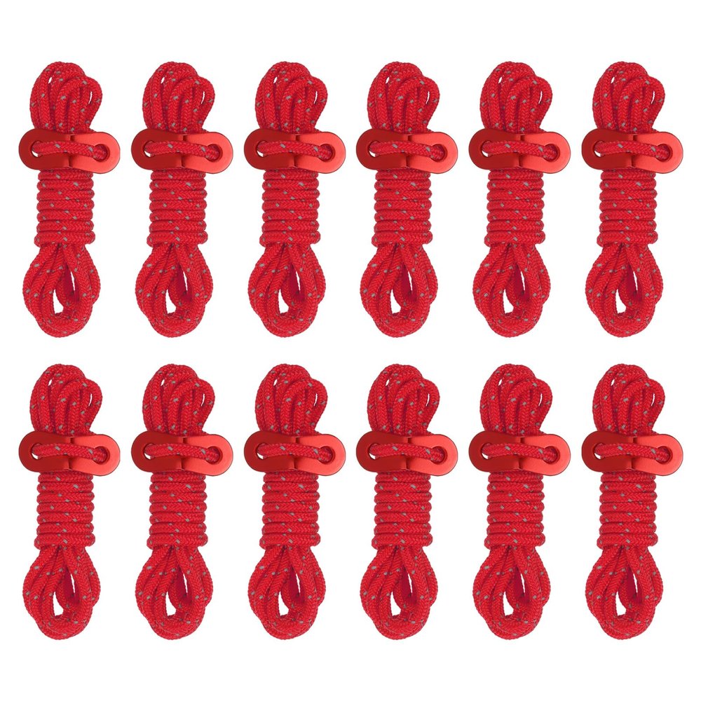 PATIKIL 4mm Tent Rope, 12 Pack 6.5ft Reflective Guyline Cord Tied Downs Rope Paracord Cord Camping Ropes with Red Aluminum Cord Adjusters for Camping Hiking Tent, Red