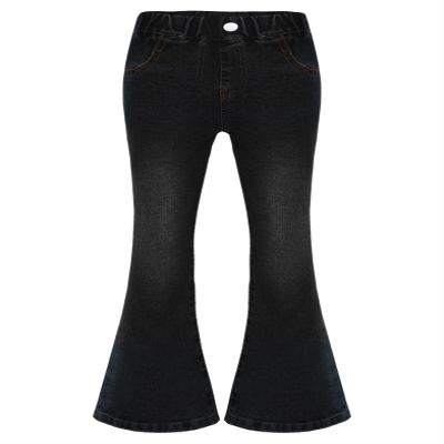 Xnihocha Kids Girls Flared Jeans Elastic Waistband Casual Slim Fit Bell Bottom Denim Pants Black 11-12 Years