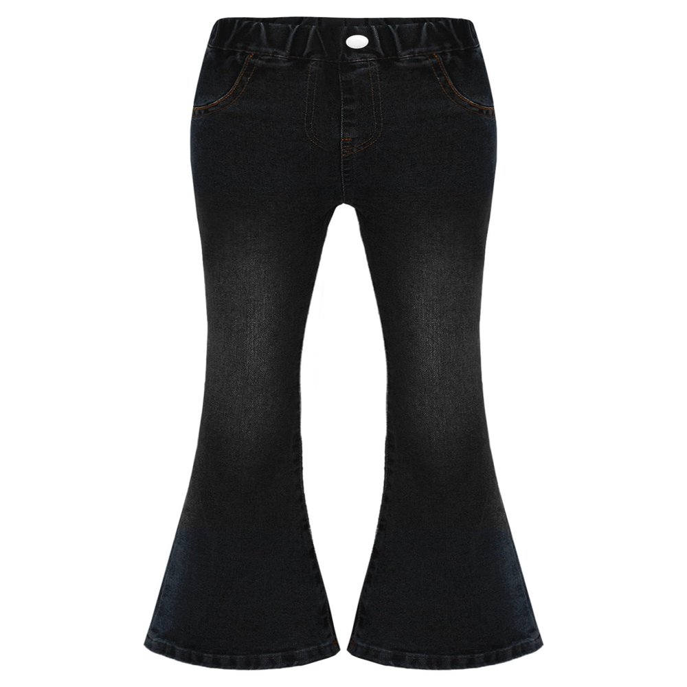 Xnihocha Kids Girls Flared Jeans Elastic Waistband Casual Slim Fit Bell Bottom Denim Pants Black 11-12 Years