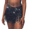 Belly Dance Hip Scarf Sequin Tassel Skirt Dance Wrap Skirts Sparkly Fringe Rave Outfits for Women Black view 1