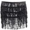 Belly Dance Hip Scarf Sequin Tassel Skirt Dance Wrap Skirts Sparkly Fringe Rave Outfits for Women Black view 4