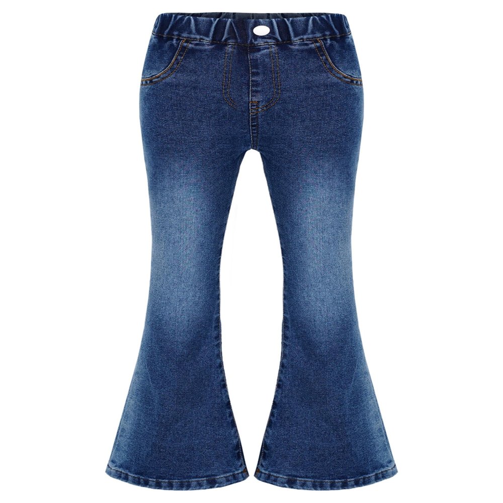 Xnihocha Kids Girls Flared Jeans Elastic Waistband Casual Slim Fit Bell Bottom Denim Pants Blue 7-8 Years