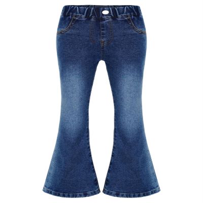 Xnihocha Kids Girls Flared Jeans Elastic Waistband Casual Slim Fit Bell Bottom Denim Pants Blue 15-16 Years