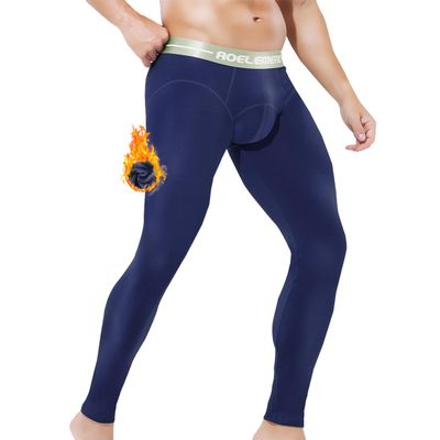 Ouruikia Men's Thermal Underwear Bottoms Fleece Lined Thermal Pants Long Johns Pants Ski Thermals Bottom Cold Weather Navy M