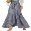 ebossy Womens Plaid Mermaid Skirt Tie Front Asymmetrical Ruffle A-Line Flowy Swing Fishtail Long Skirt (XS, Navy Blue)