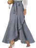 ebossy Womens Plaid Mermaid Skirt Tie Front Asymmetrical Ruffle A-Line Flowy Swing Fishtail Long Skirt (XXL, Navy Blue) view 1