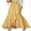 ebossy Womens Plaid Mermaid Skirt Tie Front Asymmetrical Ruffle A-Line Flowy Swing Fishtail Long Skirt (S, Yellow)