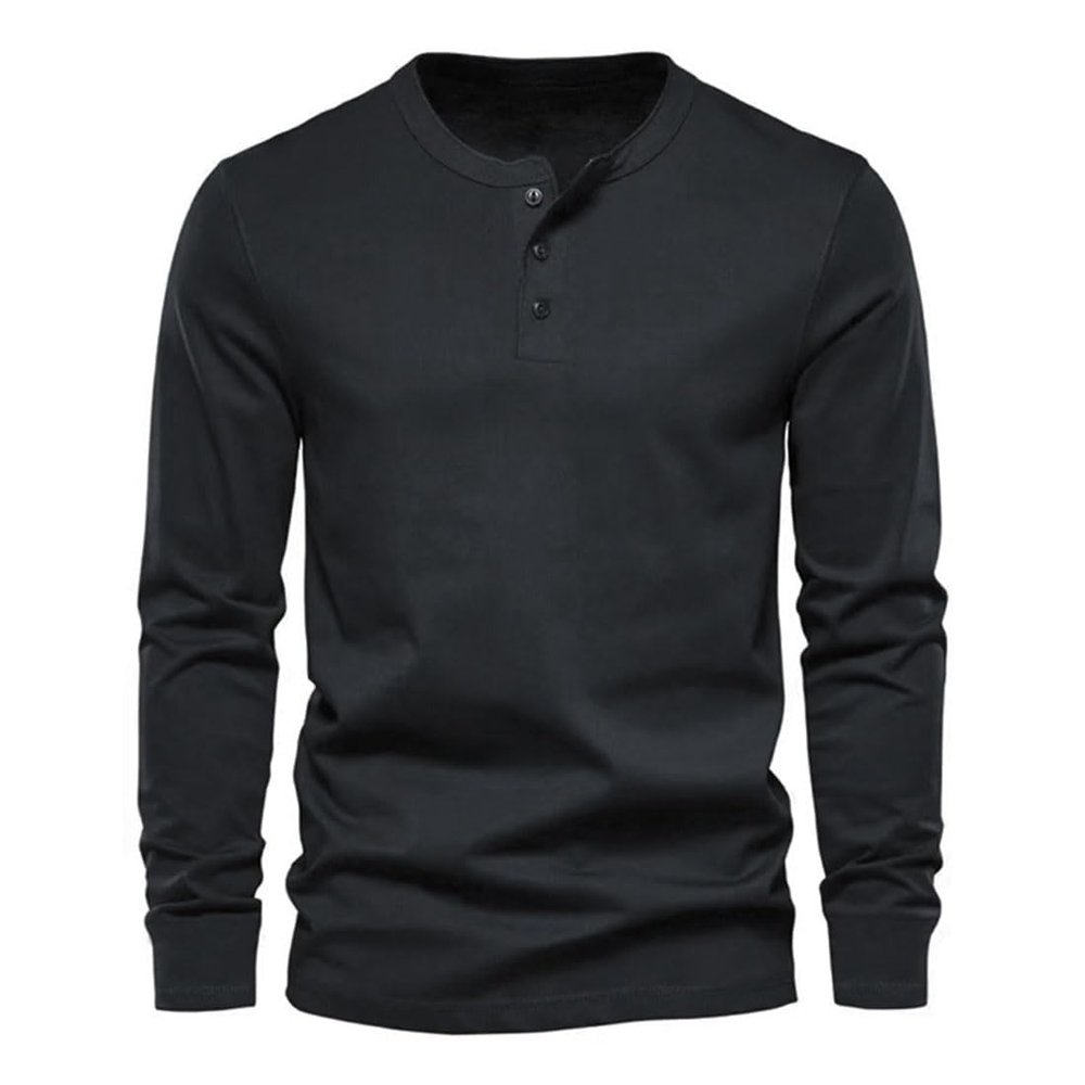 DXSHCV Mens Long Sleeve T Shirt Henley Button Up Crewneck Slim Fit Gym T Shirts Vintage Underhirts Black