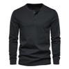 DXSHCV Mens Long Sleeve T Shirt Henley Button Up Crewneck Slim Fit Gym T Shirts Vintage Underhirts Black view 1
