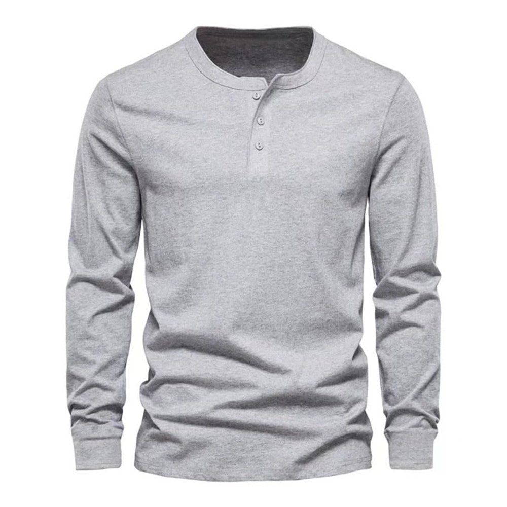 DXSHCV Mens Long Sleeve T Shirt Henley Button Up Crewneck Slim Fit Gym T Shirts Vintage Underhirts Grey