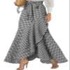 ebossy Womens Plaid Mermaid Skirt Tie Front Asymmetrical Ruffle A-Line Flowy Swing Fishtail Long Skirt (M, Black) view 1